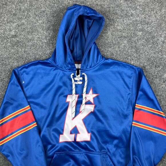 Menace Sport Men's Large Blue Hockey Hoodie Lace-Up Pullover Striped Retro - Picture 1 of 7